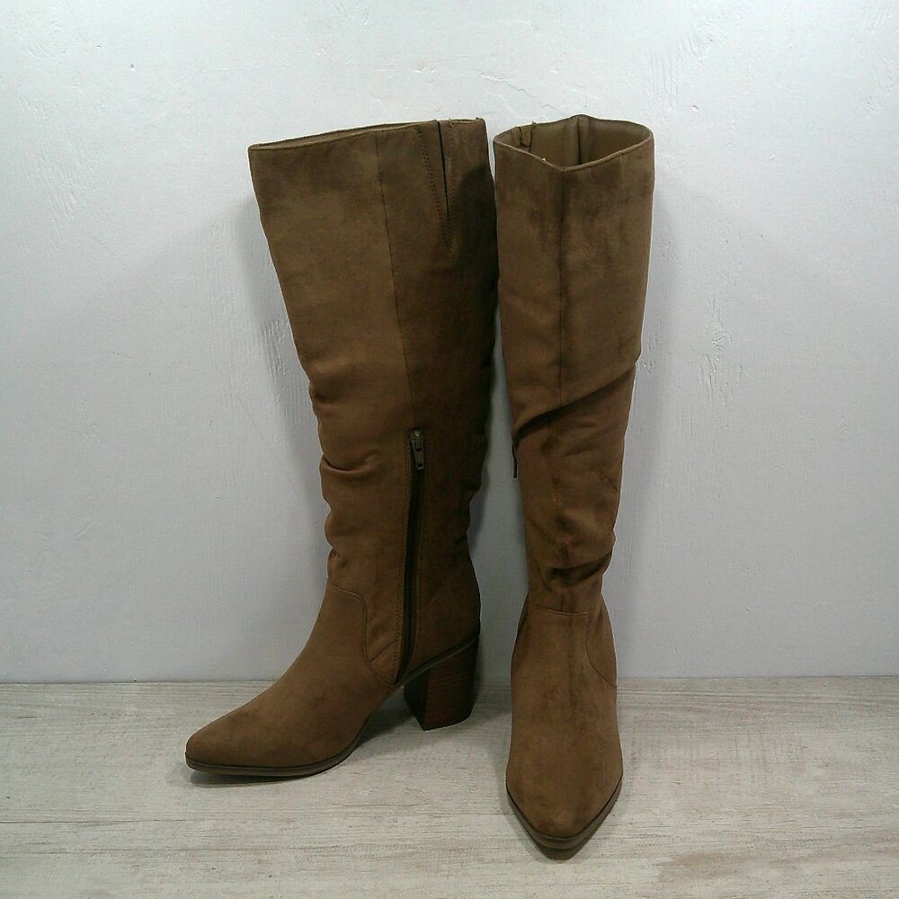 Universal Thread Classic Brown Faux Suede Knee High Tall Chunky Heel Boot Size 7